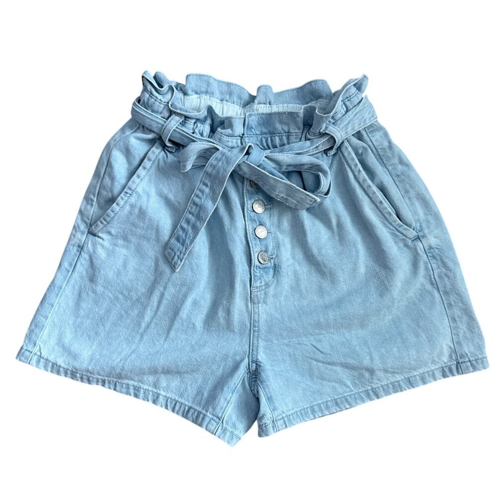 Loft‎ Belted Paperbag Waist Pull-On Soft Denim Shorts Light Blue Size XS - Picture 4 of 8